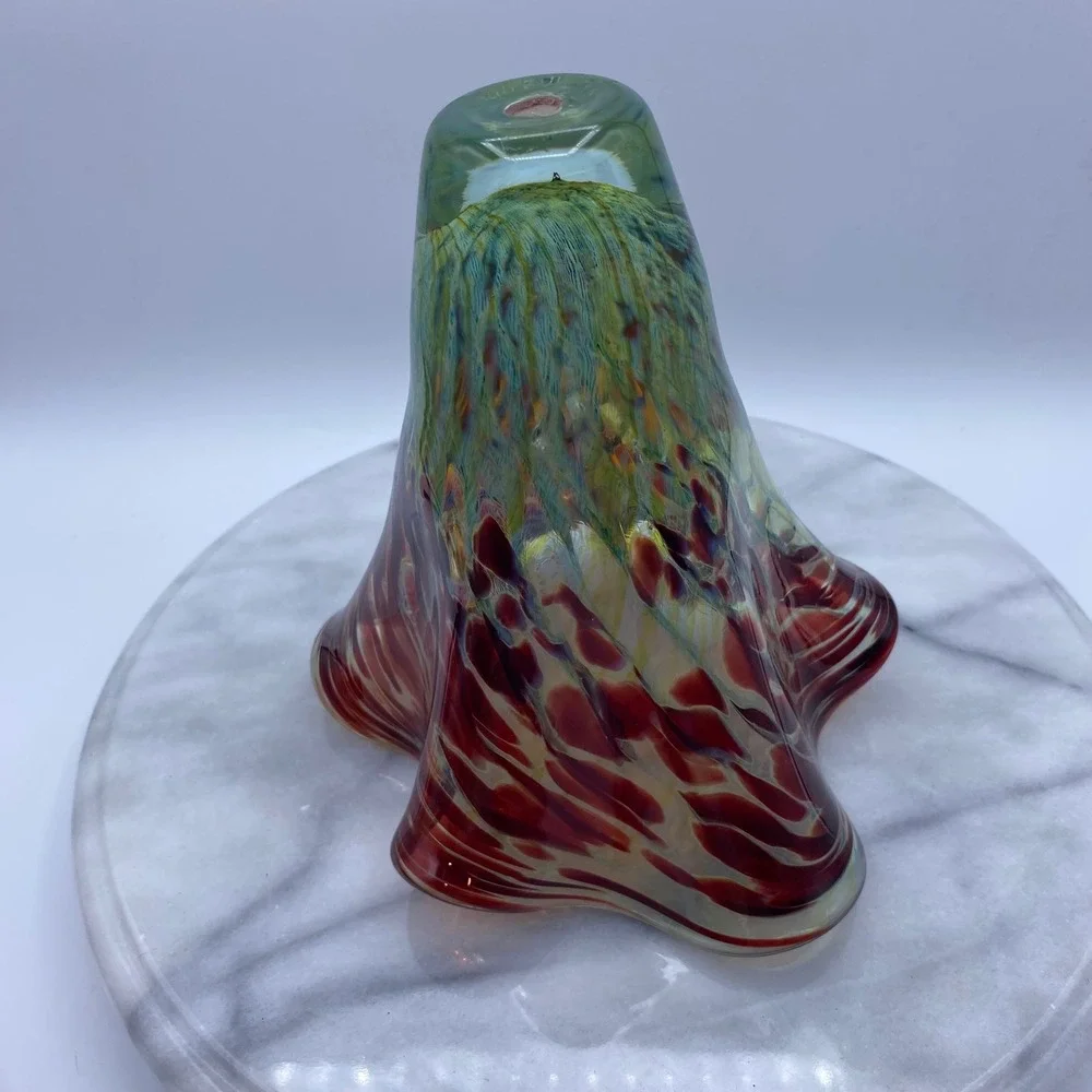 Vintage Artist Signed Studio Abstract Art Glass 1998 Handblown Ruffled Vase 7.5